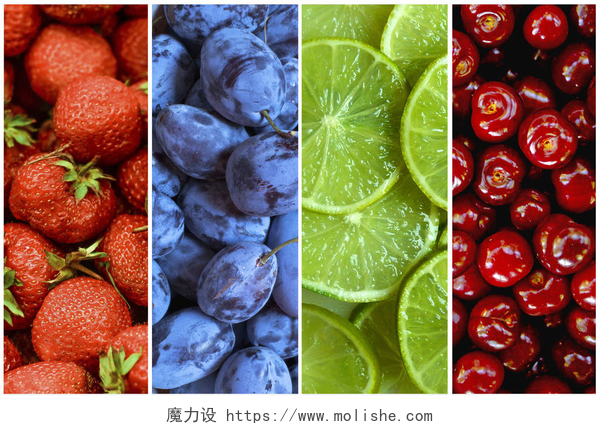 夏季水果图拼贴新鲜的夏季水果的竖条纹形式的抽象拼贴画